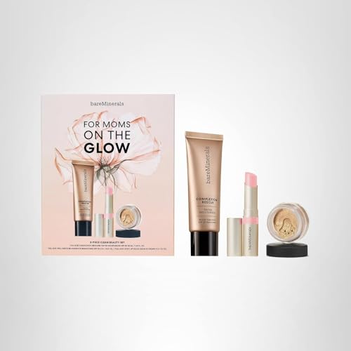 bareMinerals 3-Piece Clean Beauty Gift Set, Includes 3 Full-Sizes, Tinted Moisturizer Mineral SPF 30 + Hyaluronic Acid, Under-Eye Brightener + Concealer, Dewy Lip Gloss-Balm Set, Makeup Trio