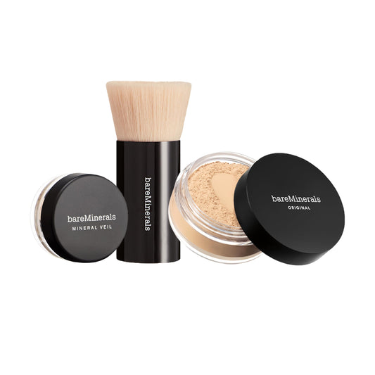 bareMinerals Original Get Started Kit, 3-Piece Makeup Set Includes Full-Sized Original Loose Mineral Foundation SPF 15, Travel-Sized Beautiful Finish Brush & Original Mineral Veil Setting Powder