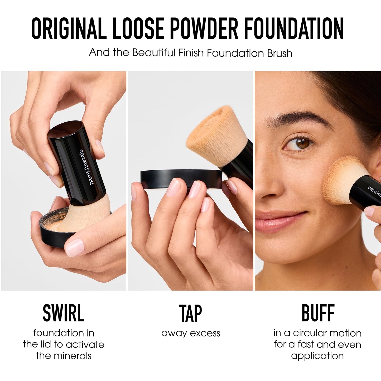 bareMinerals Original Get Started Kit, 3-Piece Makeup Set Includes Full-Sized Original Loose Mineral Foundation SPF 15, Travel-Sized Beautiful Finish Brush & Original Mineral Veil Setting Powder